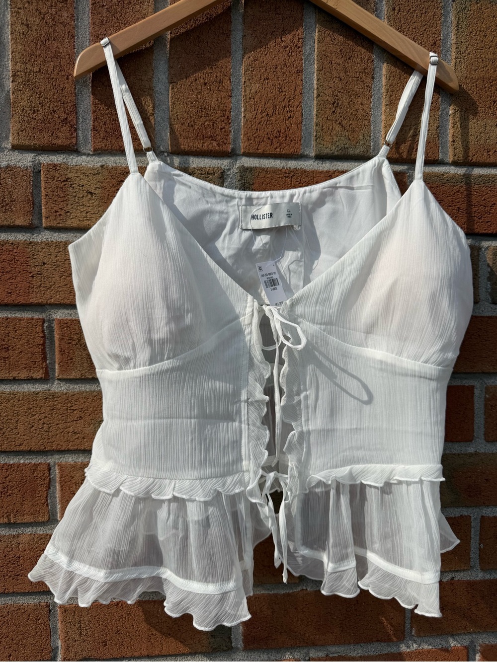 Hollister White Ruffle Tie-Front Cami Top XL NET